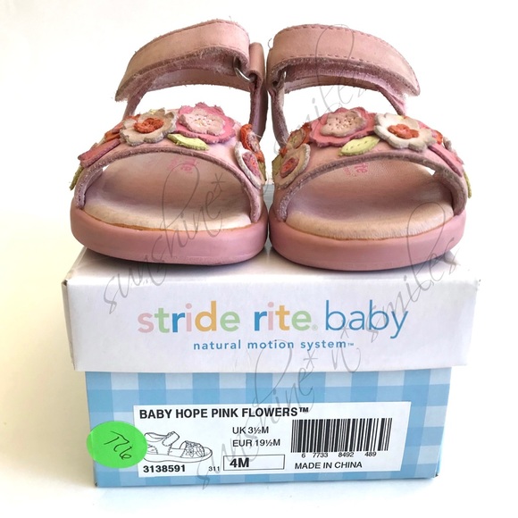 Stride Rite BABY LOVE Toddler Girl 4M Leather PINK FLORAL Velcro Sandals Shoes - Picture 2 of 9
